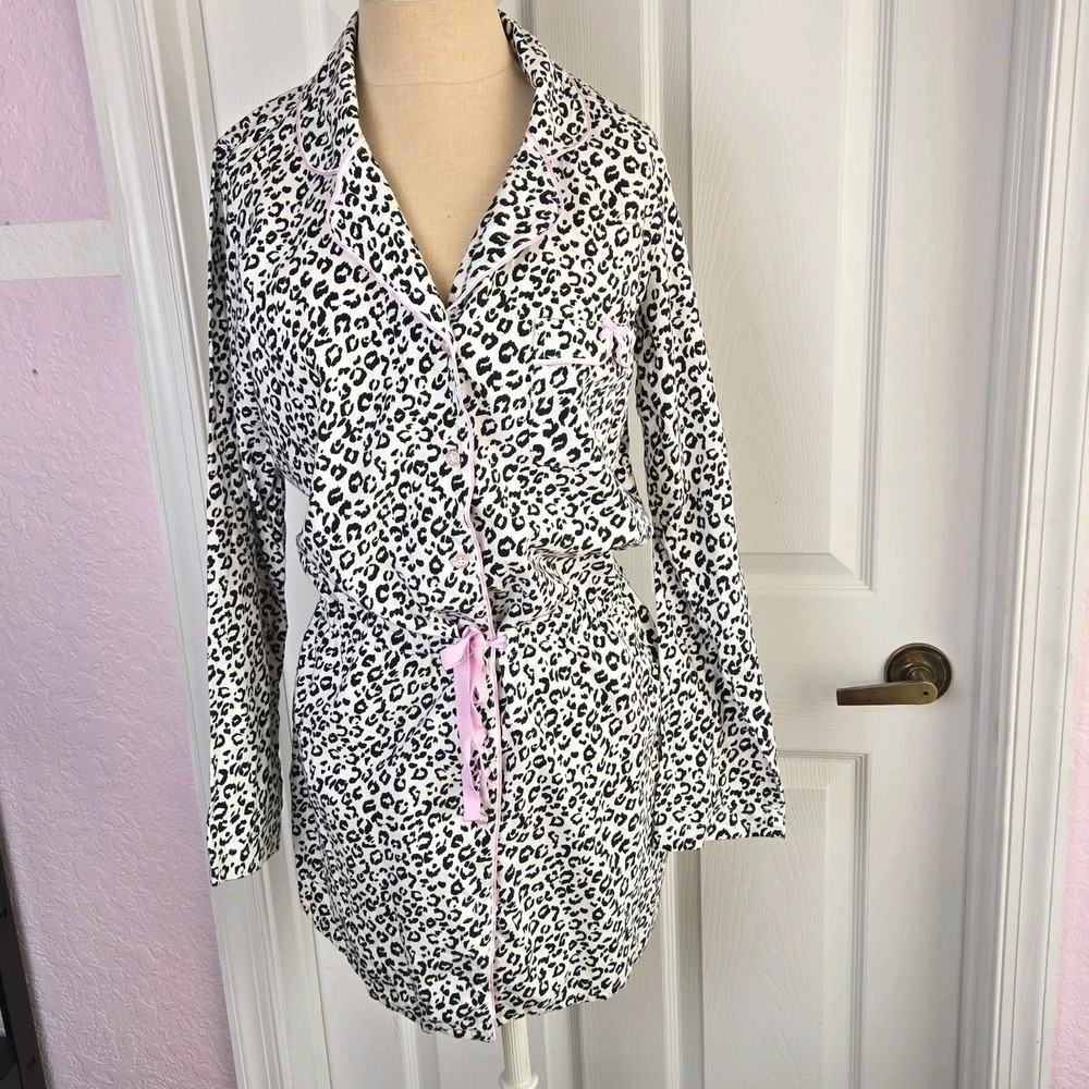 Victoria's Secret Cotton Flannel Nightgown Leopard Print Cinch Waist Size XS